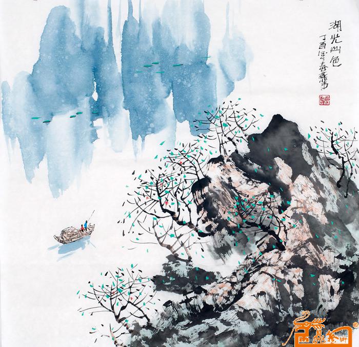 现代山水画经典作品《湖光山色》-画家刘燕声-水乡-升值
